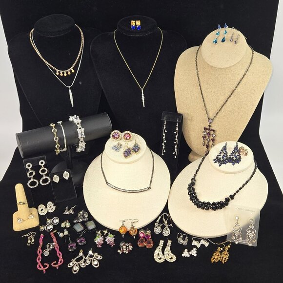 Bling Jewelry Lot 50pc Rhinestones Necklaces Earrings Bracelets - Picture 1 of 6